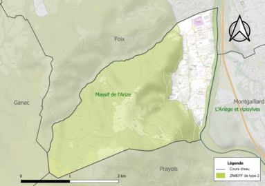 Carte des ZNIEFF de type 2 sur la commune.