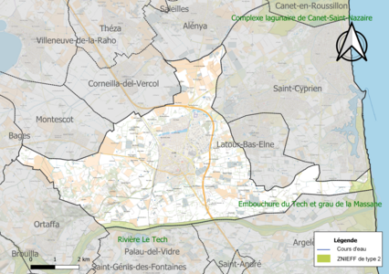 Carte des ZNIEFF de type 2 sur la commune.