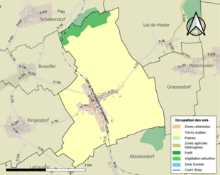 Carte en couleurs présentant l'occupation des sols.