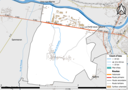 Carte en couleur présentant le réseau hydrographique de la commune