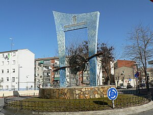 Monument in front of buildings in Azuqueca de Henares