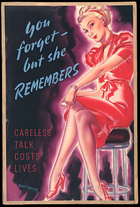 Careless talk poster at British propaganda during World War II, by Whitear (edited by Brandmeister)