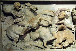 Alejandro vence a los persas, en el llamado Sarcófago de Alejandro (finales del siglo IV a. C.).