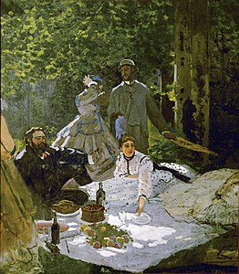 Claude Monet, Le déjeuner sur l'herbe, (right section), includes Gustave Courbet, 1865-1866