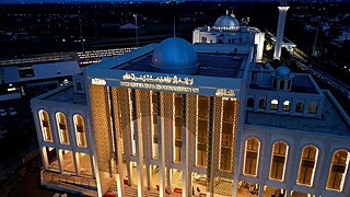 An aerial view of the rebuilt mosque after a fire in 2015 destroyed 50% of the mosque