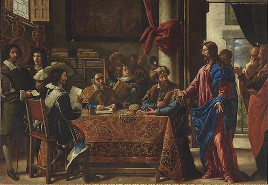 The Calling of Saint Matthew, (1661), 225 x 325 cm, Prado Museum. Pareja paints himself at the left.[7]