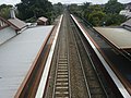 Northbound view of the station buildings and platforms, November 2021