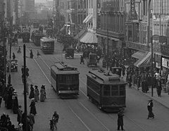 Cars of the Springfield Street Railway on Main Street, c. 1910