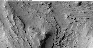 Mound showing layers at the base, east of Gale Crater