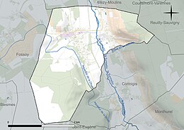 Carte en couleur présentant le réseau hydrographique de la commune