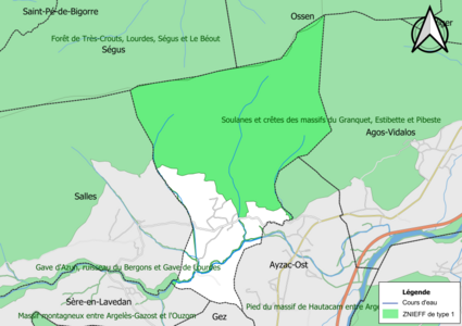 Carte des ZNIEFF de type 1 sur la commune.