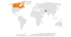 Map indicating locations of Afghanistan and Canada