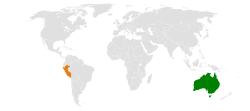 Map indicating locations of Australia and Peru