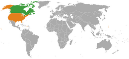 Mappa che indica l'ubicazione di Canada e Stati Uniti