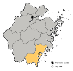 Location of Wenzhou City jurisdiction in Zhejiang