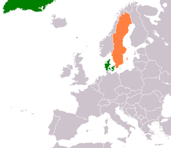 Map indicating locations of Denmark and Sweden