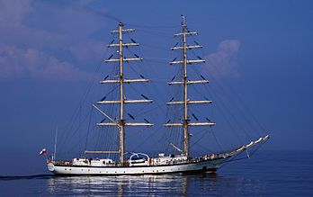 Le Fryderyk Chopin observé dans la mer Baltique entre Rønne et Køge. Ce voilier fut construit en 1991 en Pologne aux chantiers Lénine de Gdansk. Ayant d'abord servi comme navire-école pour la marine polonaise, il a également participé à l'Armada du siècle en 1999 à Rouen. (définition réelle 3 642 × 2 294)