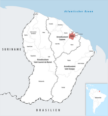 Location of the commune (in red) within French Guiana