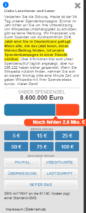 Spendenbanner in der mobilen Anwendung, nachdem man darauf geklickt hat.