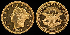 1849 Liberty Head Double eagle (Type I reverse) (1849–66) Unique for first year of issue