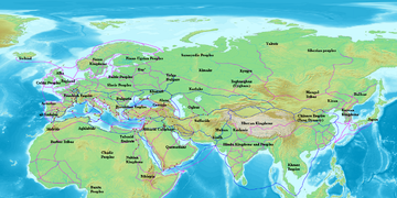 Rutas comerciales en Eurasia y norte de África c. 870 CE.