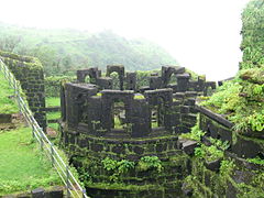 Le fort de Raigad, dans les Ghâts, fut la capitale de l'Empire marathe durant le règne de Shivaji.