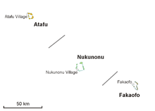 Carte schématique des trois atolls des Tokelau