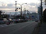 奥田中学校前踏切。富山駅より富山口駅を経てこの踏切までの路線が廃止された（2005年9月）