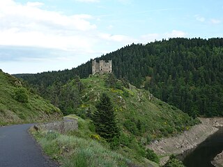 La rivière d'Alleuze et le château d'Alleuze.