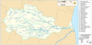 Map showing the watershed of the Vellar River, along with the courses of the river and its tributaries