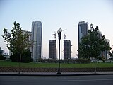 The Tianjin World Financial Center situated across the Hai River.