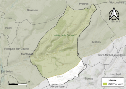 Carte de la ZNIEFF de type 2 sur la commune.