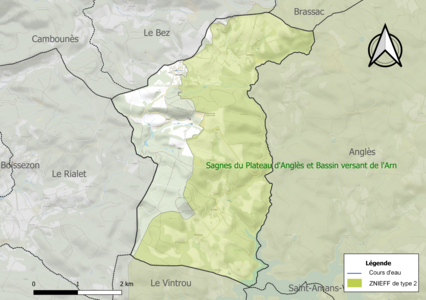 Carte de la ZNIEFF de type 2 sur la commune.