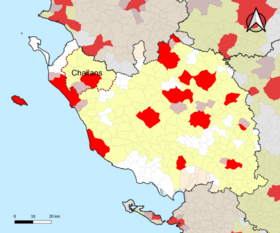 Localisation de l'aire d'attraction de Challans dans le département de la Vendée.