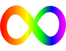 Autism acceptance symbol; an infinity symbol that is rainbow colored.