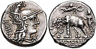 Denarius with a reverse depicting Metellus's triumph