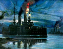 The battleship SMS Habsburg at night, 1904