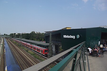 Platform of the station, viewed from the pedestrian bridge