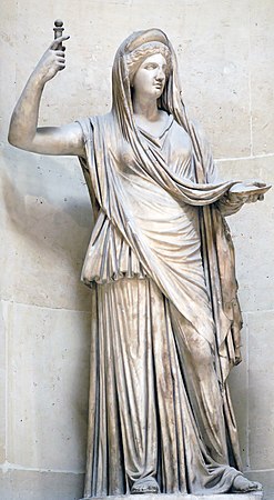 Statue d'Héra du type dit d'Héra Campana. Copie romaine d'un original grec du IIIe siècle av. J.-C. Musée du Louvre.