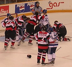 Bagarre générale lors d’un match de l’"Ontario Hockey League".