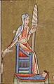 Eve spinning, the spindle in her right hand: Hunterian Psalter, ca 1170 (Glasgow University Library)