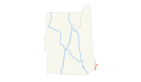 Le parcours de l'Interstate 95 dans le New Hampshire, surligné en rouge. Les États du Vermont et du New Hampshire sont représentés sur la carte