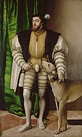 Retrato do Imperador Carlos V com Cão (1500-1558), de Jakob Seisenegger, no Museu de História da Arte em Viena