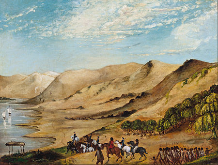 Major O'Halloran's expedition to the Coorong, August 1840. Painting by unknown artist.