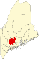 Map of Maine highlighting Kennebec County