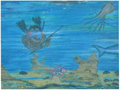 "Pesca submarina" (1988), acuarela sobre cartulina.