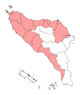 Aceh'n provinssin alueet, joissa atšeh on enemmistön kieli