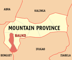 Map of Mountain Province with Bauko highlighted