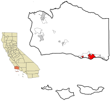 カリフォルニア州およびサンタバーバラ郡における位置の位置図