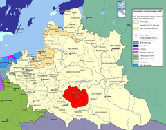 Mapa mostrando a localização da voivodia da Volínia (em vermelho) na República das Duas Nações.